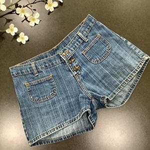 Vintage Y2K Jordache Bare Back Shortie Jean Shorts Button Fly Patch Pocket 90’s